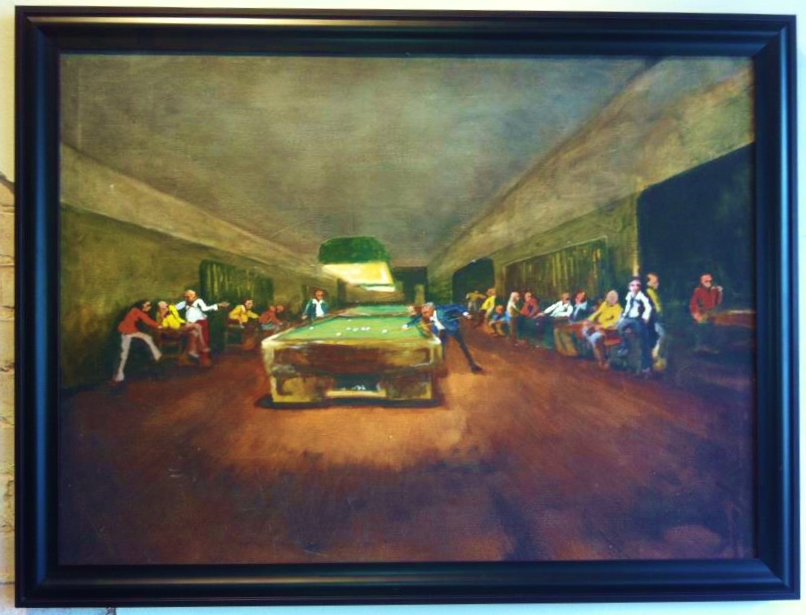 Mid - 20th Century Oil Painting-The Pool Hall