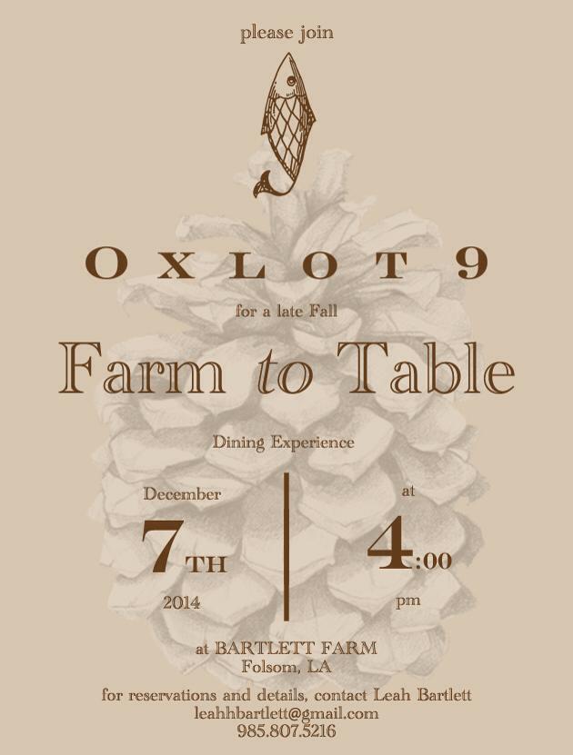 Ox Lot Farm to Table dinner event featuring Bartlett Farm this Weekend