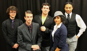 39 Steps Cast Photo (l-r): Caleb Theriot, Brandon Kenyon, Sam Lee, Courtney Calato, and Jeremy Lloyd.