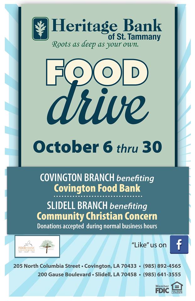 October Food Drive at Heritage Bank of St. Tammany
